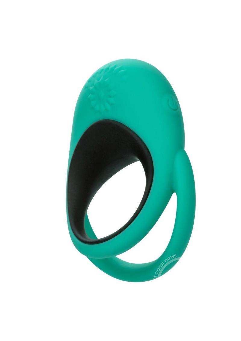 Link Up Remote Alpha Rechargeable Silicone Dual Stimulating Cock Ring with Remote Control - Green/Black - SP BOUTIQUE