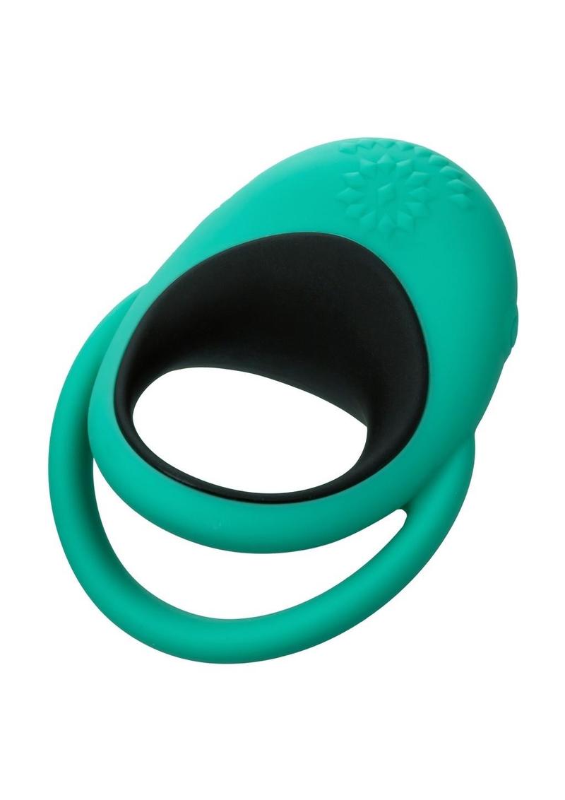 Link Up Remote Alpha Rechargeable Silicone Dual Stimulating Cock Ring with Remote Control - Green/Black - SP BOUTIQUE