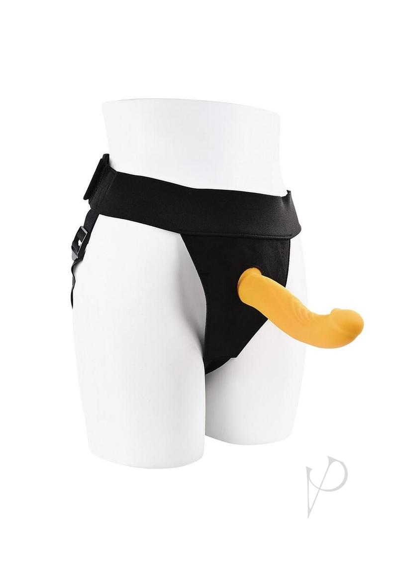 Gender X Sweet Embrace Rechargeable Silicone Dual Vibrating Strap-On with Remote Control - Yellow/Black - SP BOUTIQUE