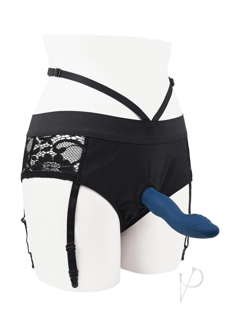 Gender X Snuggle Up Rechargeable Silicone Dual Vibrating Strap-On with Remote Control - Blue/Black - SP BOUTIQUE