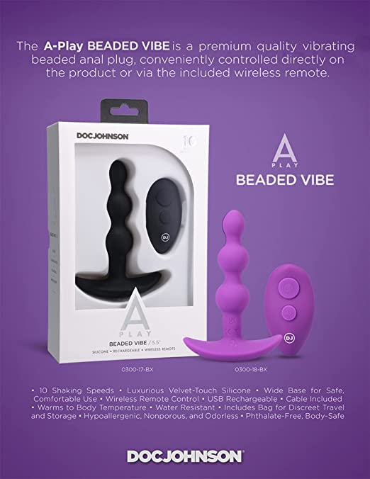 A-Play BEADED VIBE Rechargeable Silicone Anal Plug with Remote DOC JOHNSON