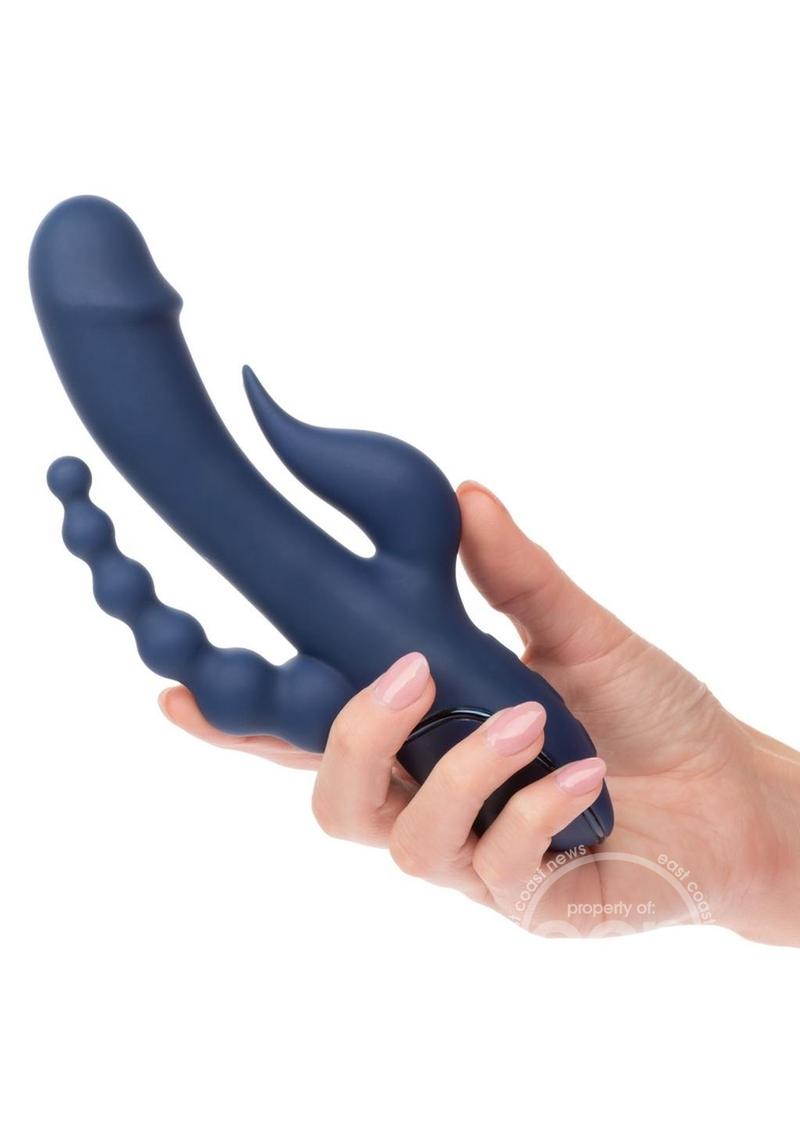 III Triple Orgasm Rechargeable Silicone Stimulating Vibrator - Navy Blue - SP BOUTIQUE