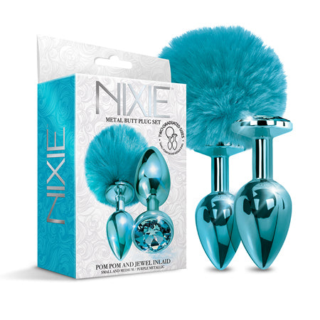 Nixie Metal Butt Plug Set W/jewel Inlaid & Pom Pom - SP BOUTIQUE