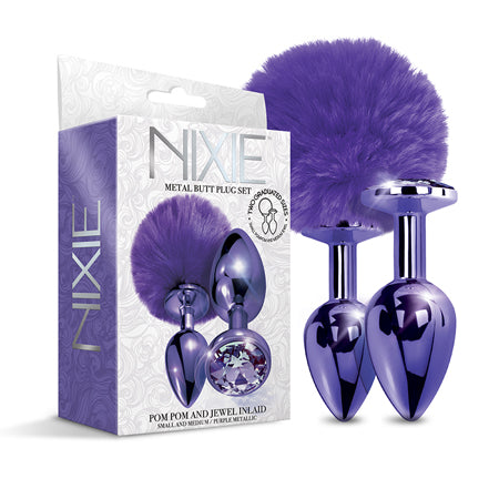 Nixie Metal Butt Plug Set W/jewel Inlaid & Pom Pom - SP BOUTIQUE