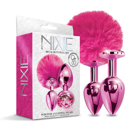 Nixie Metal Butt Plug Set W/jewel Inlaid & Pom Pom - SP BOUTIQUE