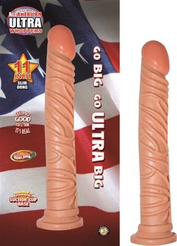 11.5" Slim Suction Cup Dildo - All American Ultra Whopper with Veined Texture - SP BOUTIQUE