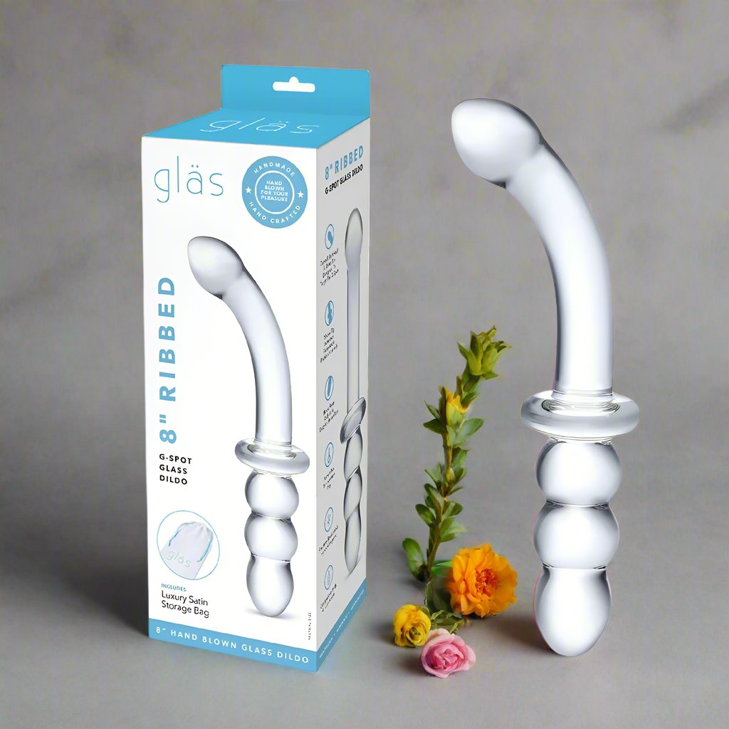 8" Ribbed Glass Dildo for G-Spot Stimulation & Sensational Pleasure - Dual-Ended Design - SP BOUTIQUE