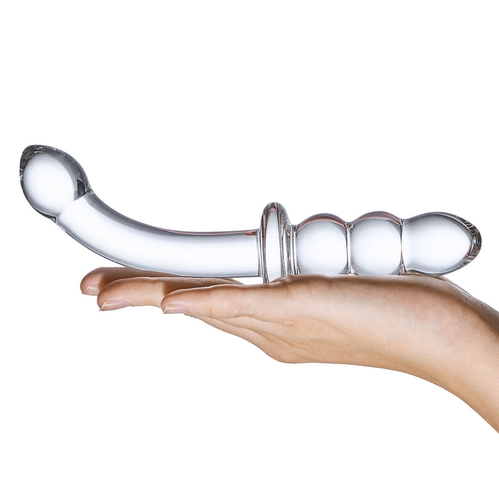 8" Ribbed Glass Dildo for G-Spot Stimulation & Sensational Pleasure - Dual-Ended Design - SP BOUTIQUE