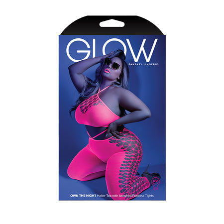 Glow Own The Night Cropped Cut-Out Halter Bodystocking Neon Pink QS - SP BOUTIQUE