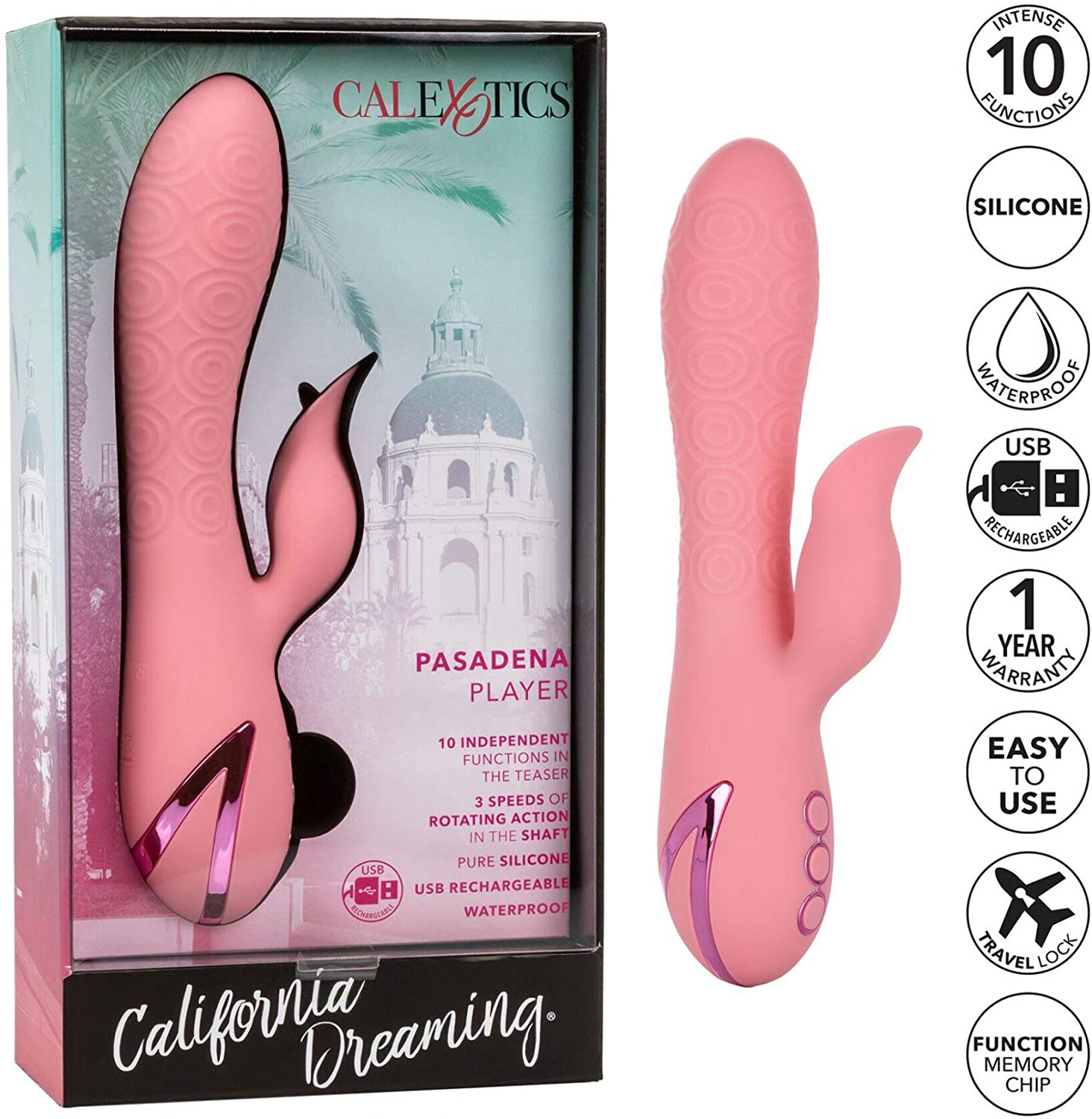 California Dreaming Pasadena Player - 10 Vibration Modes, 3 Rotation Speeds, Waterproof Massager - SP BOUTIQUE