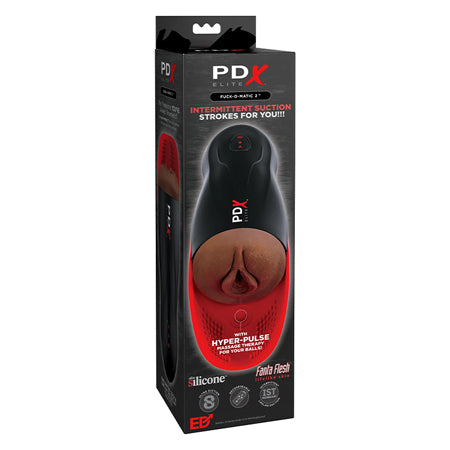 PDX Elite Fuck-O-Matic 2 Rechargeable Vibrating Suction Stroker with Silicone Pulsation Cradle Brown - SP BOUTIQUE