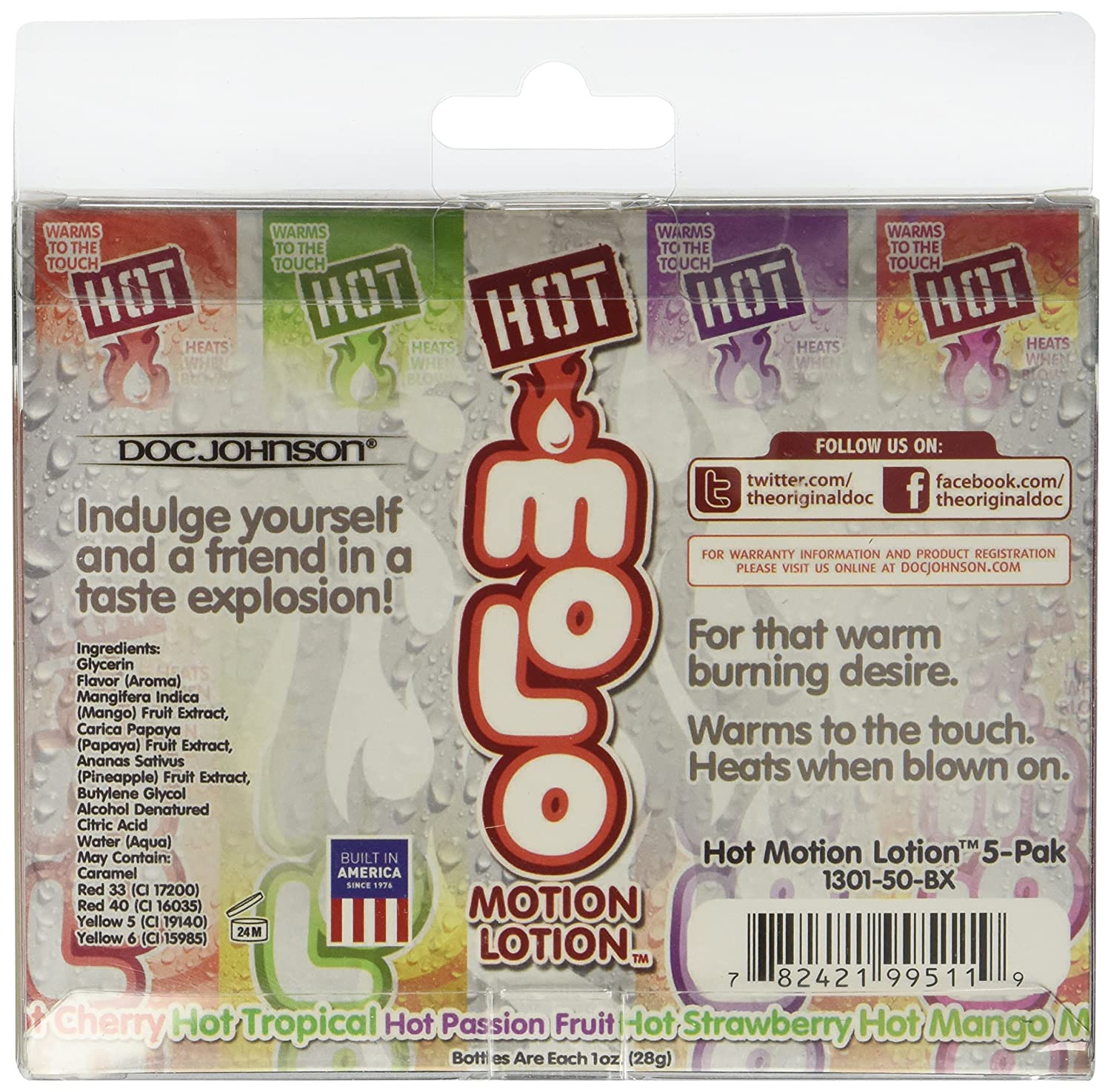 Hot motion lotion - 1 oz bottle pack of 5 assorted flavors - SP BOUTIQUE