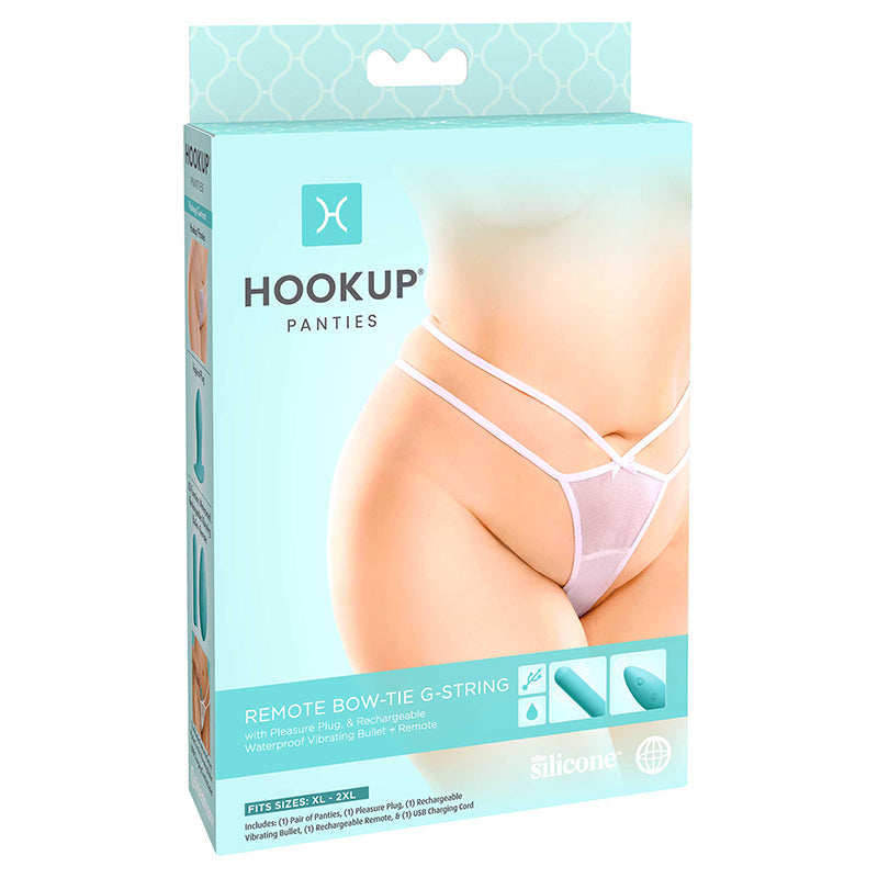 Hookup Remote Bow-Tie G-String White Fits Size XL-XXL - SP BOUTIQUE