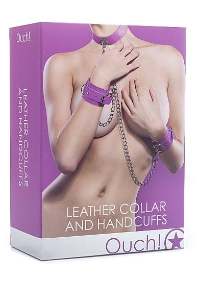 Ouch Leather Collar And Handcuffs Combo - SP BOUTIQUE