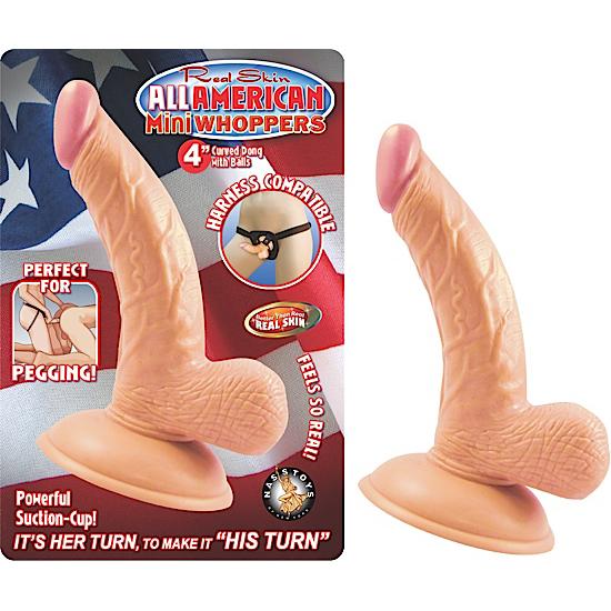 All American 4 inches Curved Dong with Balls Beige - SP BOUTIQUE