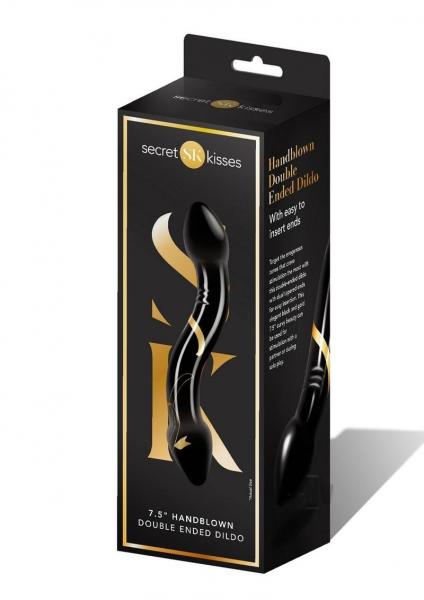 Secret Kisses Handblown Double Ended Glass Dildo 7.5in - Black/Gold - SP BOUTIQUE