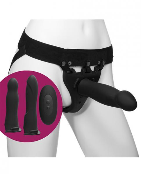 Body Extensions - Hollow Strap-on 4-Piece Set With Clitoral Vibrator - Black - SP BOUTIQUE