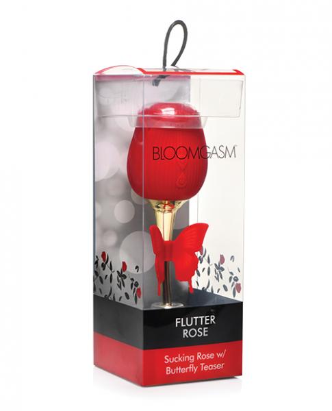 Flutter Rose Rechargeable Silicone Sucking Rose with Butterfly Teaser - Red/Gold - SP BOUTIQUE