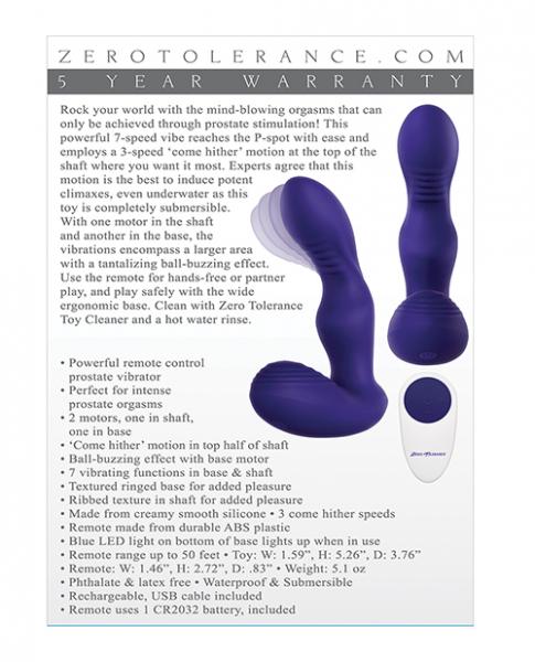 Zero Tolerance Zt The Rocker Purple 7-Speed Remote Prostate Vibrator - Waterproof & Rechargeable - SP BOUTIQUE