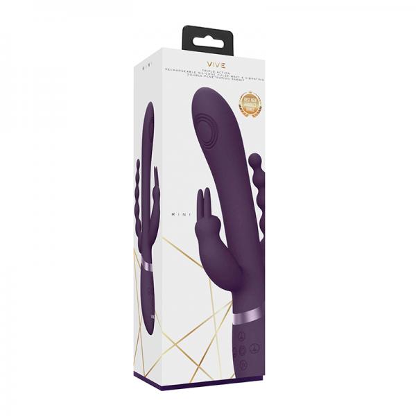 RINI Rechargeable Pulse-Wave Triple-Motor Silicone Rabbit - Black - SP BOUTIQUE