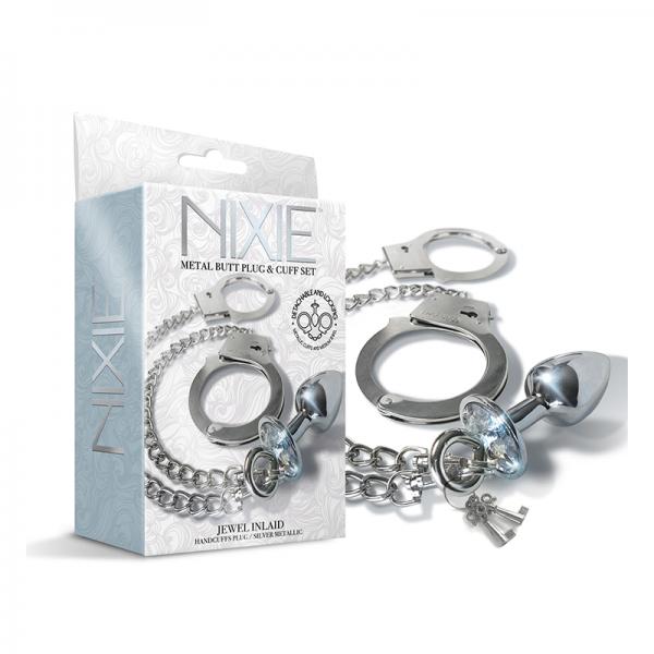 Nixie Metal Butt Plug & Handcuffs Set Silver - SP BOUTIQUE