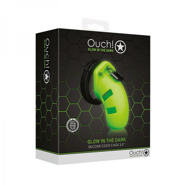 Ouch! Glow Model 20 Cock Cage 3.5 In. - Glow In The Dark - Green - SP BOUTIQUE