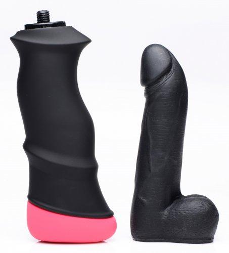 Mega Pounder Hand Held Thrusting Dildo Black - SP BOUTIQUE