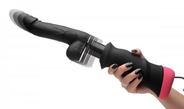 Mega Pounder Hand Held Thrusting Dildo Black - SP BOUTIQUE