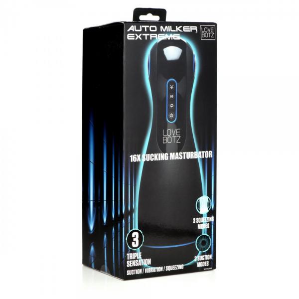 LoveBotz Auto Milker Extreme Rechargeable 16X Sucking Masturbator - Black/Blue - SP BOUTIQUE