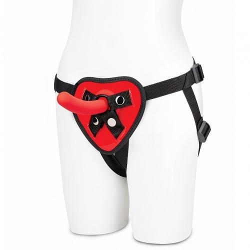 Lux Fetish Red Heart Strap On 5 in. Dildo Set - SP BOUTIQUE