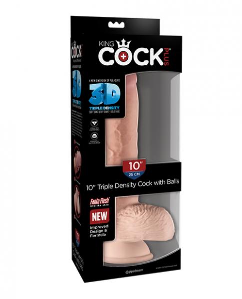 King Cock Triple Density 10 inches Fat Dildo with Balls Beige PIPEDREAM