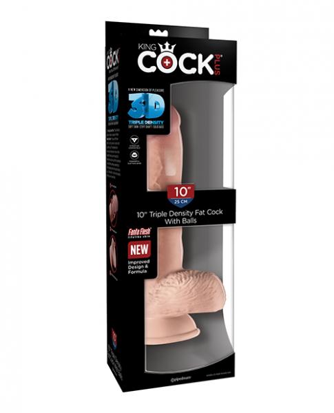 King Cock Triple Density 10 inches Fat Dildo with Balls Beige - SP BOUTIQUE
