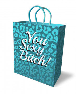 Teal Glitter Leopard Gift Bag - 10 Inch Luxury with Silver Foil Stamp "You Sexy Bitch!" - SP BOUTIQUE
