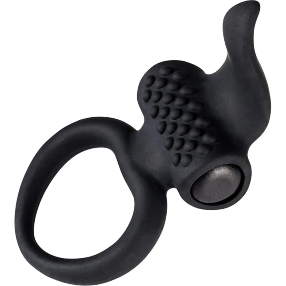 Adrien Lastic 6-Function Vibrating Cock Ring With Clitoral Stimulators - Black - SP BOUTIQUE