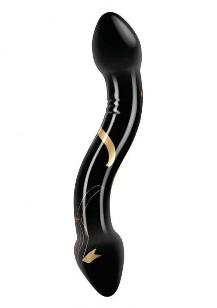 Secret Kisses Handblown Double Ended Glass Dildo 7.5in - Black/Gold - SP BOUTIQUE