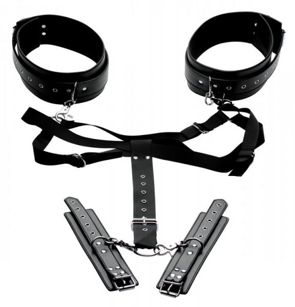 Adjustable Thigh Harness For Bondage With Wrist Cuffs - Master Series Black - SP BOUTIQUE