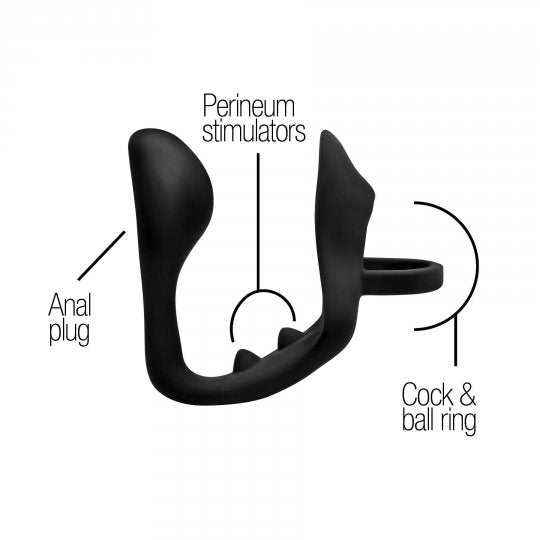 Excursion Silicone Triple Stim Anal Plug with Cock and Ball Ring - SP BOUTIQUE