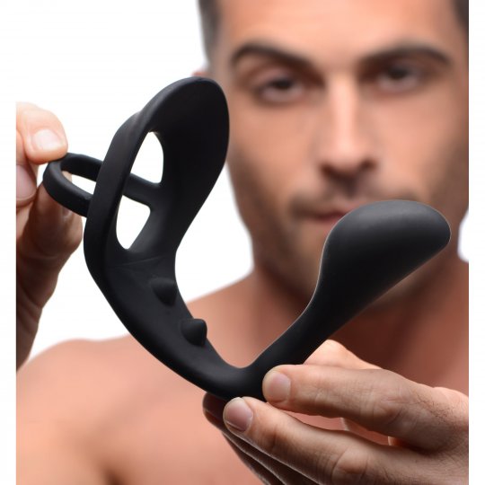 Excursion Silicone Triple Stim Anal Plug with Cock and Ball Ring - SP BOUTIQUE