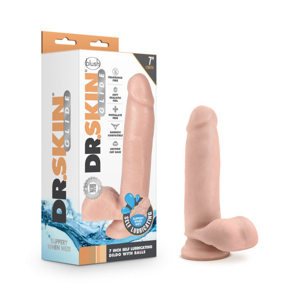 Dr. Skin Glide - 7 Inch Self Lubricating Dildo With Balls - SP BOUTIQUE