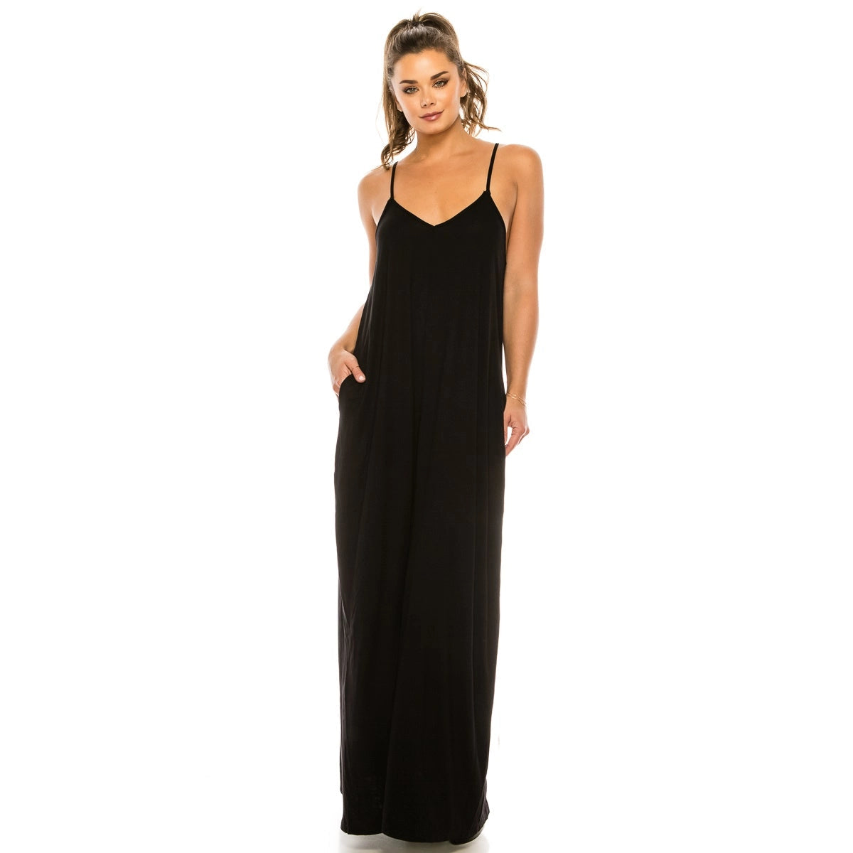 SP Boutique “Solid Spaghetti Strap Low Back Maxi Dress with Pockets - SP BOUTIQUE
