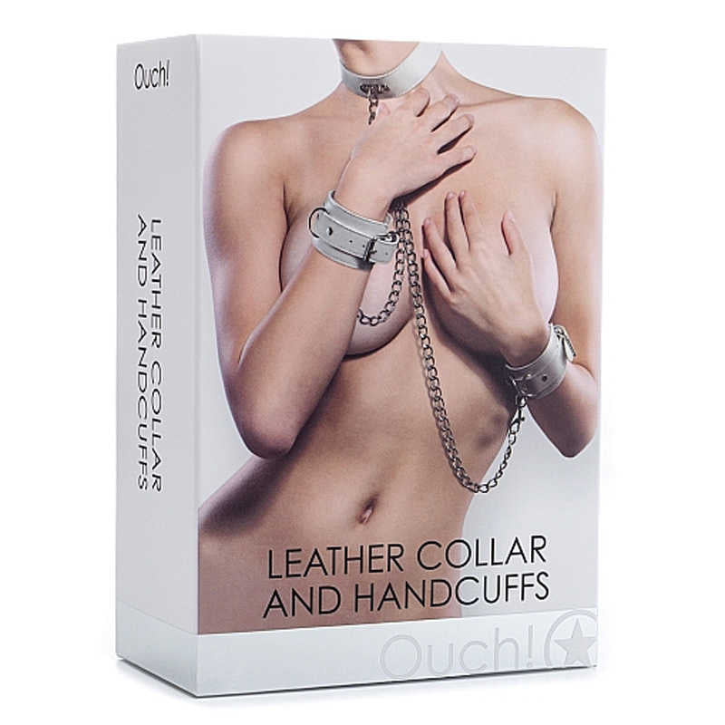 Ouch Leather Collar And Handcuffs Combo - SP BOUTIQUE