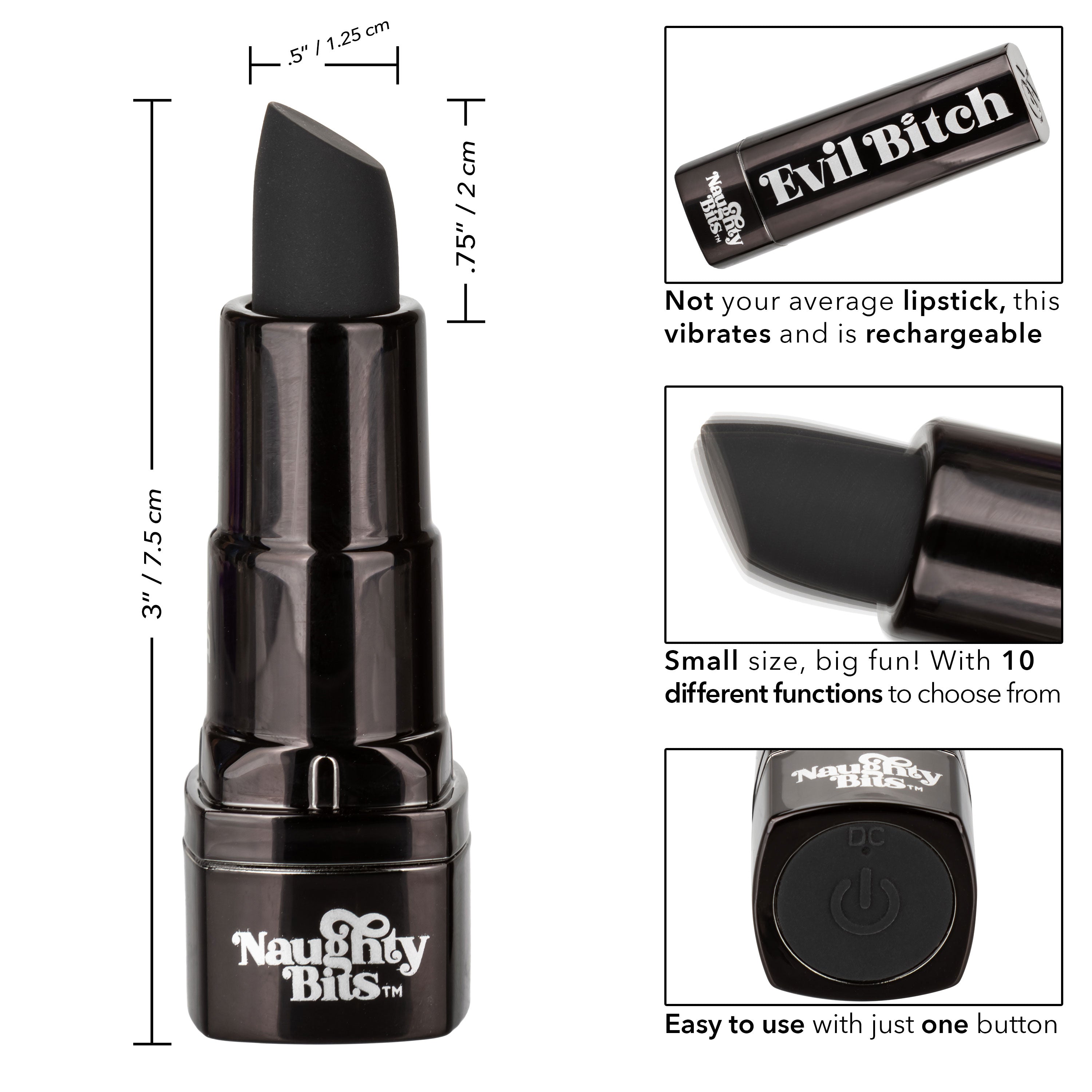 Naughty Bits Evil Bitch Lipstick Vibrator - Black SP BOUTIQUE