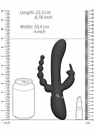 RINI Rechargeable Pulse-Wave Triple-Motor Silicone Rabbit - Black - SP BOUTIQUE