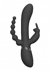 RINI Rechargeable Pulse-Wave Triple-Motor Silicone Rabbit - Black - SP BOUTIQUE