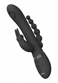 RINI Rechargeable Pulse-Wave Triple-Motor Silicone Rabbit - Black - SP BOUTIQUE