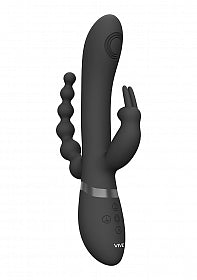 RINI Rechargeable Pulse-Wave Triple-Motor Silicone Rabbit - Black - SP BOUTIQUE