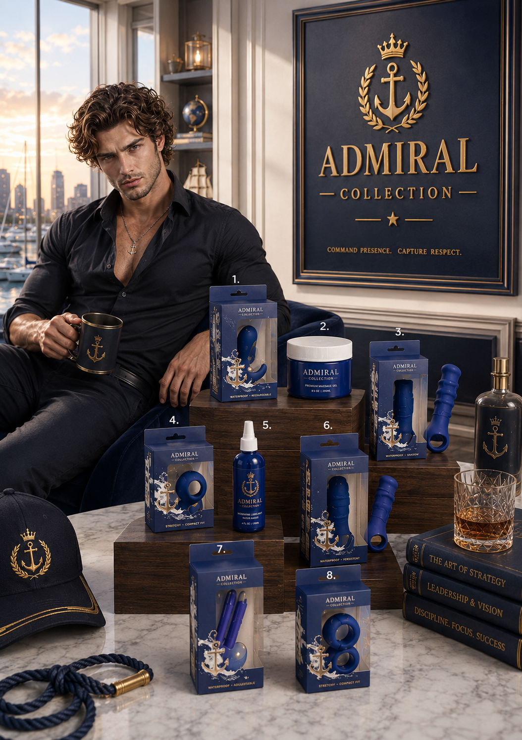 ADMRIAL COLLECTION products featuring a variety of thrilling items for your adventure with admiral, including toys, lubes, and gels.