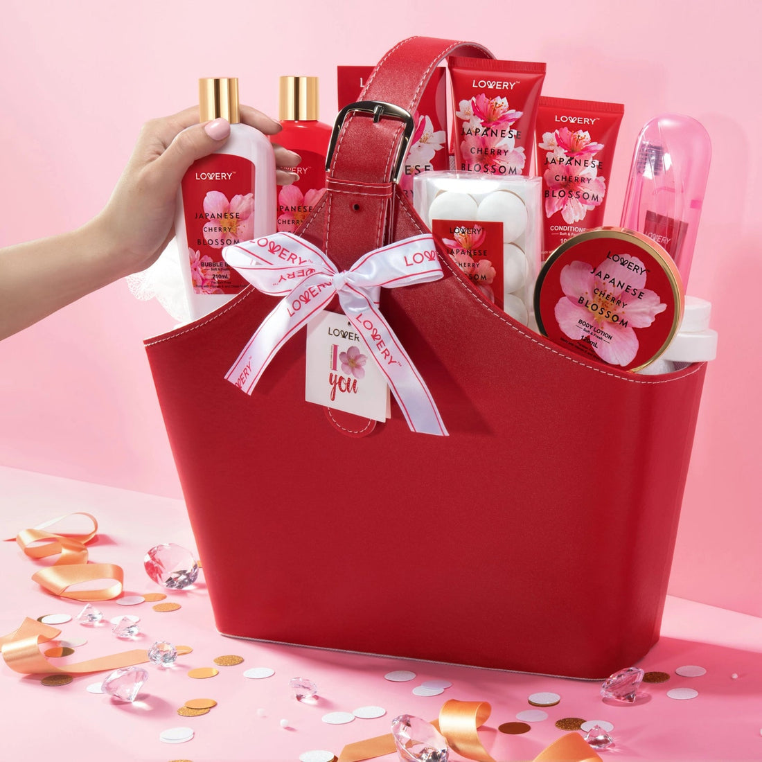 Japanese Cherry Blossom Bath Set, 25PC Spa Leather Bag SP BOUTIQUE