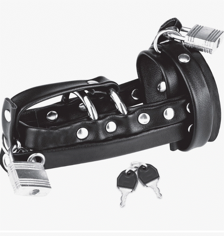 Gimp Cock Locking Chastity Sheath with Double Metal Cock Ring HUSTLER