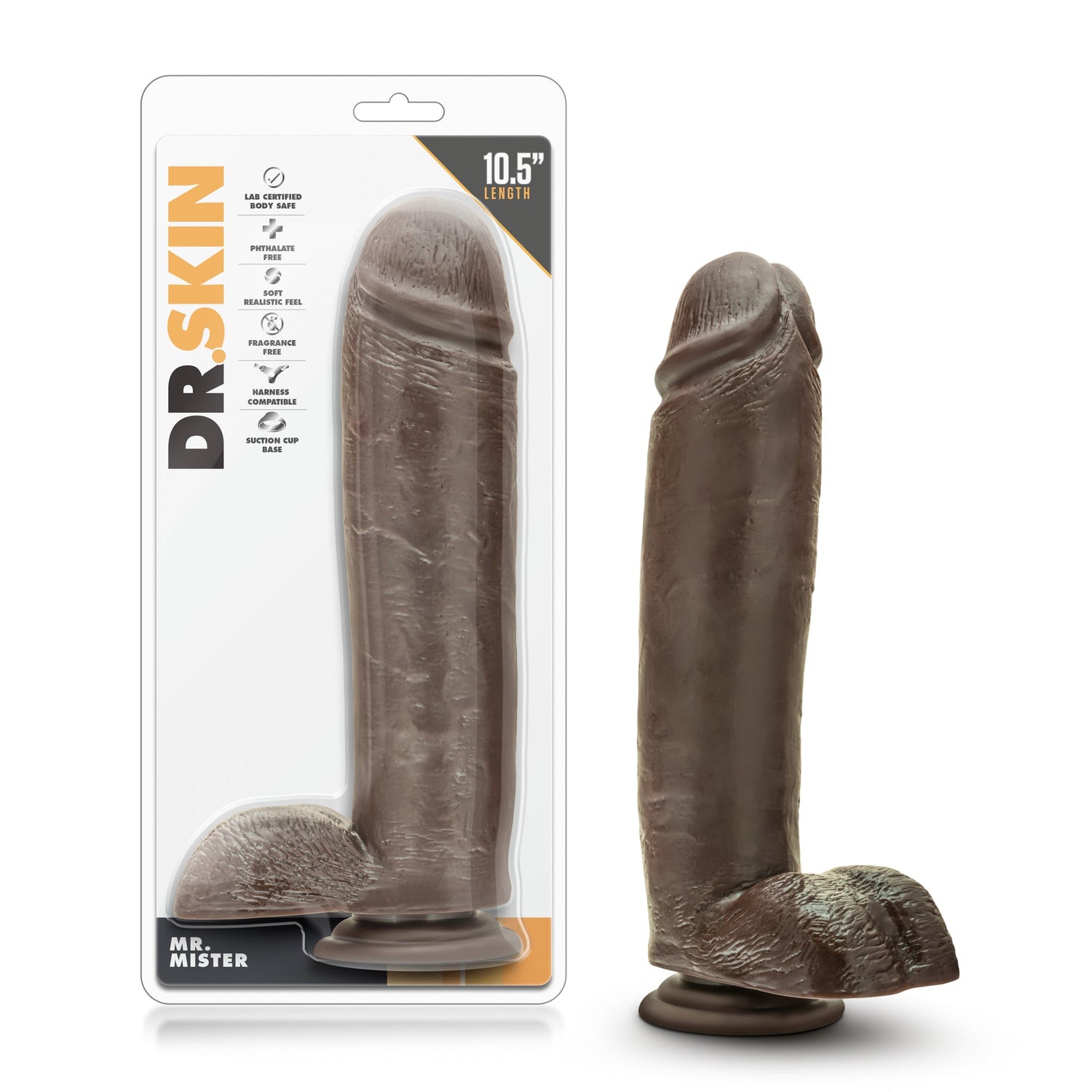 Dr. Skin-Mr. Mister 10.5 Inch Dildo with Suction Cup - Chocolate BLUSH